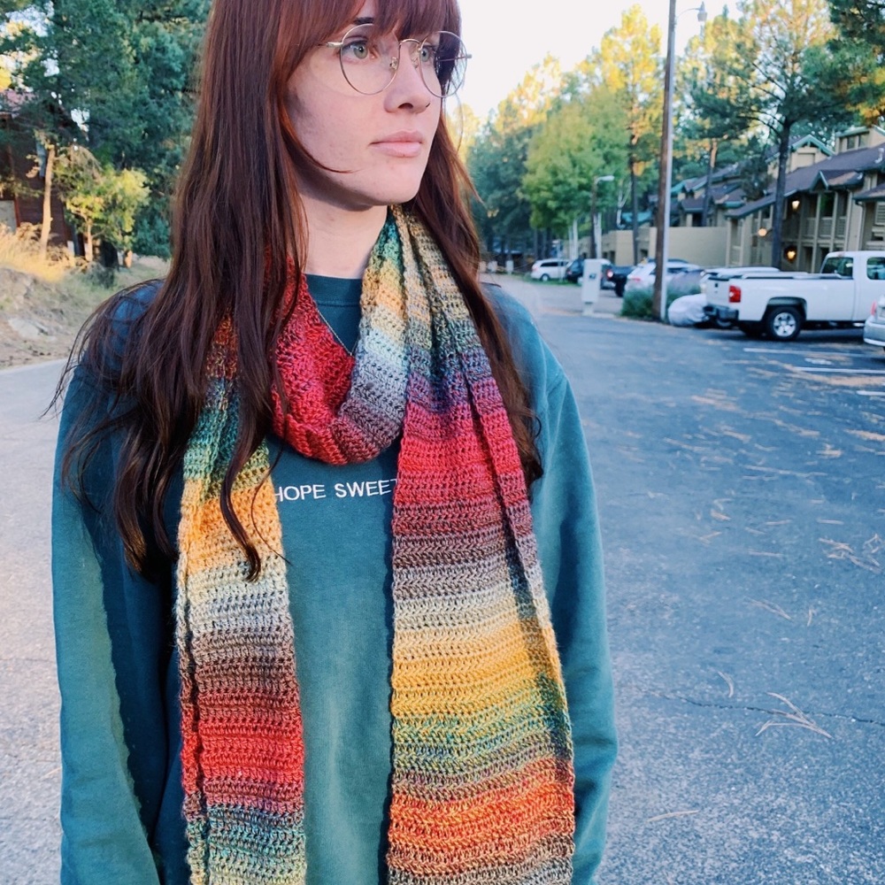 Handmade Crochet Unisex Extra Long Oversized Colorful Scarf with Fringe - Picture 9 of 10